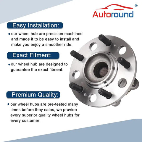 Rear Wheel Hub And Bearing Assembly With ABS For Hyundai And Kia OEM Replacement Fits Sonata 2010-2014, Tucson 2010-2015, Optima 2011-2015, Sportage 2011-2016, Azera, Cadenza, Rondo, 5 Lug, Flange 5.83 In, Bolt Circle Replacement