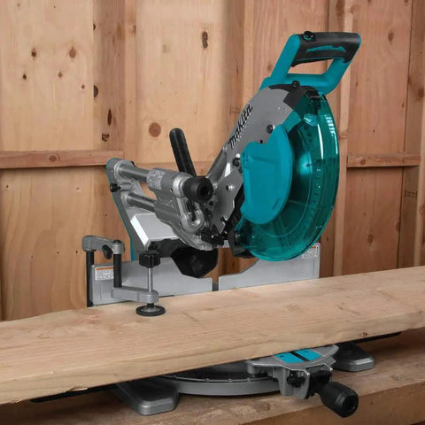 10 Inch Dual Bevel Sliding Compound Miter Saw With Laser For Accurate Cuts in use cutting wood, Makita LS1019L