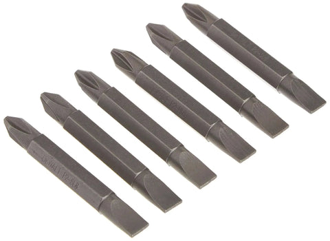 Double Ended Phillips No 2 And Slotted No 8 Screwdriver Bits Set, 6 Pack For DIY And Pro Jobs, Heat Treated Steel, displayed side view