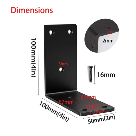 Diagram showing dimensions of 8 Pack Heavy Duty 4x4 Inch 90 Degree Metal Corner Brackets For Shelves And Cabinets