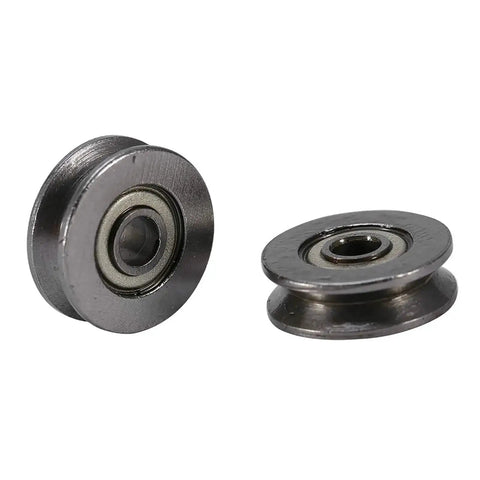 V Groove Bearings Pack Of 20 V623ZZ Guide Pulleys 3x12x4mm Miniature Carbon Steel Bearings, side and angled view on white background.