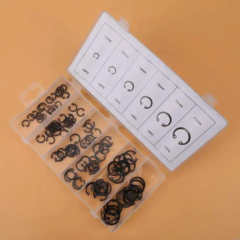 Six Size C Clips Snap Ring Assortment Kit 11mm To 21mm In Durable Metal With Box For Dowel Pins And Shaft Grooves Prevents Lateral Movement Great For Mechanical Projects And Repairs