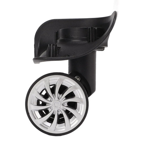 Side view of rotatable luggage wheel caster, durable nylon replacement part for suitcases, 360-degree travel caster with quiet rolling.