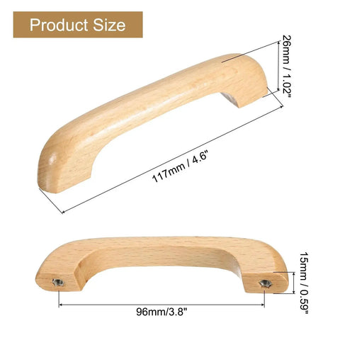 Wood Drawer Pull Handles 96mm Center Spacing Bridge Shaped Beech Wood Cabinet Knobs product size illustration