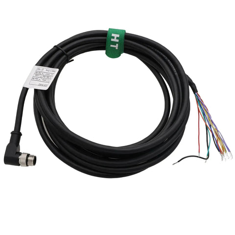 M12 A-Coded 12 Pin Male 90 Degree To Flying Leads GPIO Power Cable for Zebra FXR90 and KATHREIN RRU ARU, coiled, 3 meter length