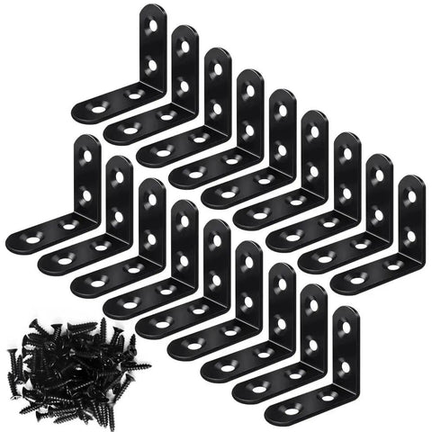Black Stainless Steel L Brackets Set of 18 With 72 Screws Storage Tin Right Angle Corner Braces for Shelves Furniture