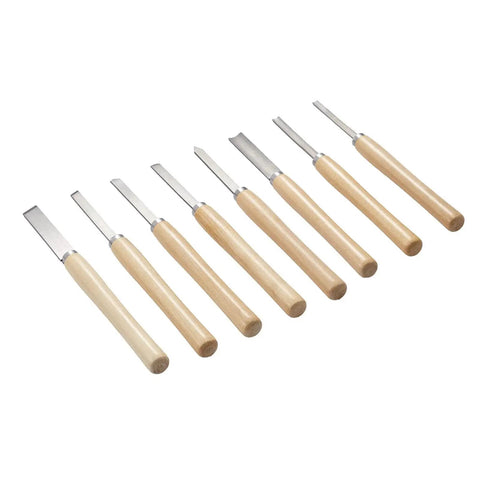 8-Piece Wood Lathe Tool Set With Carbon Steel Blades For Beginners To Pros Includes 2 Skew Chisels Spear Point Parting Tool Round Nose 3 Gouges