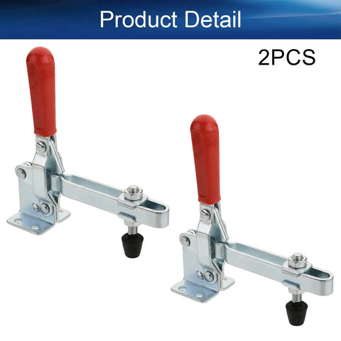 Two Pack Vertical Quick-Release Toggle Clamp With Rubber Pressure Tips, Heavy-Duty Carbon Steel Body, Easy Grip Handle