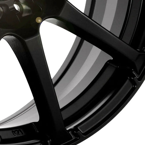 Close-up of a 17x7 Matte Black Aftermarket Wheel For 4x100 And 108 Bolt Pattern With Plus 38 Offset, Enkei EDR9 Alloy Rim