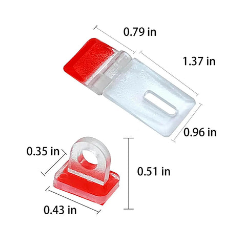 Clear 4 Pack Self Adhesive Latches Tiny Plastic Hinges for Cabinets Crafts Aquariums Glass Tile Projects, Easy Install and Secure Closure, Transparent 0.43 X 0.35 X 0.51 Inches shown with dimensions.