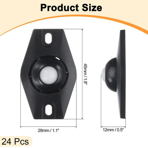 24 Pack Self Adhesive Caster Wheels Mini Swivel Rollers With 360 Degree Rotation side and front view dimensions