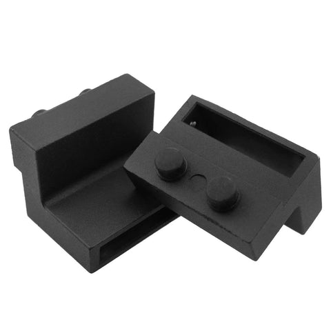 Barn Door Roller Stopper Set For Flat Track Sliding Doors Noise Reducing Metal With Rubber Gasket Includes Mounting Wrench Two Pieces Track Width Compatible Hardware Black Powder Coated Finish, close-up view
