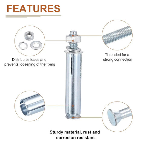 1/4 Inch Hex Nut Sleeve Anchors, 2-1/4 Inch Length, 20 Pack For Concrete Dry Brick And Block Walls, Carbon Steel Silver Finish