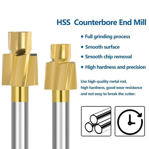 Pilot Slotting Tool Bit Counterbore End Mill HSS Beast Milling Cutter With Titanium Coating for metal shown in detail