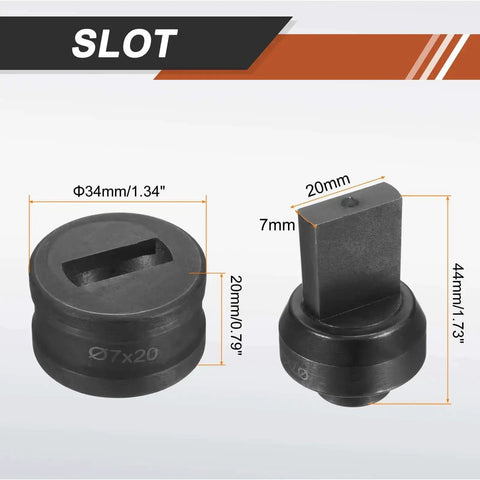 Heavy Duty Hydraulic Slot Punch Die 7x20mm In 40Cr Steel For Electric Punching Kit CH60 Machine, dimensions and design details shown