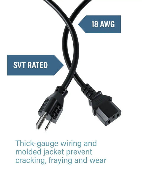 10 Foot Shielded Replacement AC Power Cord NEMA 5 15P To IEC 320C13 Cable for Electronics, 18 AWG, SVT rated
