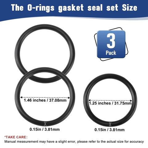 Radiator Hose O Ring Kit With T Pipe Coolant Tee For 5.0L V8 Vehicles 3 Pack showing O-rings dimensions and 3-pack label.