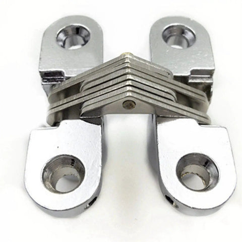 2-Piece Go-To Hidden Cross Hinge Set For Cabinets And Folding Doors, stainless steel, invisible concealed hinge, front view