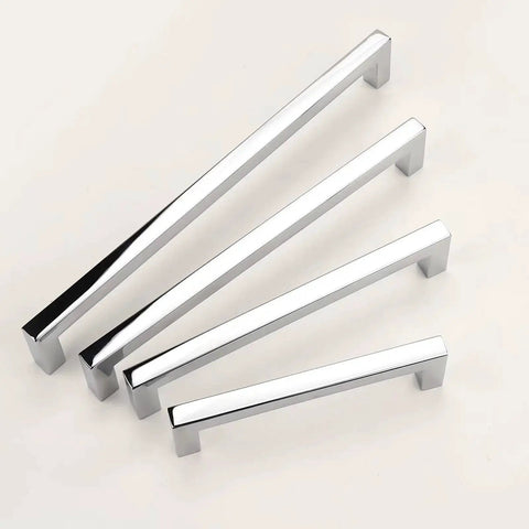 Five Pack Polished Chrome Cabinet Handles For Drawers And Cabinets, Solid Zinc Alloy Square Kitchen Cupboard Pulls, assorted sizes