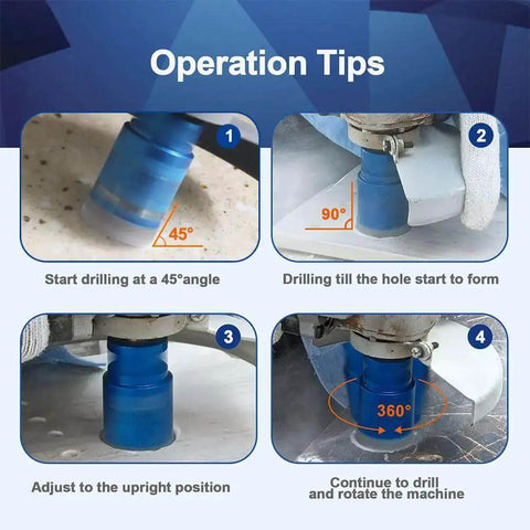 Operation guide for 1-1/2 Inch Vacuum Brazed Diamond Core Hole Saw Drill Bit For Dry Drilling Through Porcelain Tile Ceramic Marble