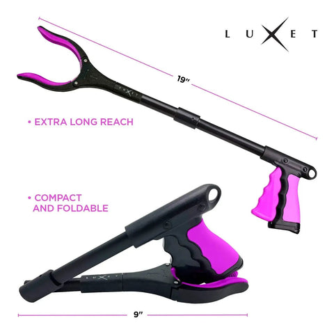 19 Inch Foldable Grabber Reacher Tool With Magnetic Tip And Strong Grip For Heavy Duty Trash Pickup And Reaching Small Items In Tight Spaces Pink Color Ideal Mobility Aid For Elderly Or Wheelchair Users Durable And Easy To Use