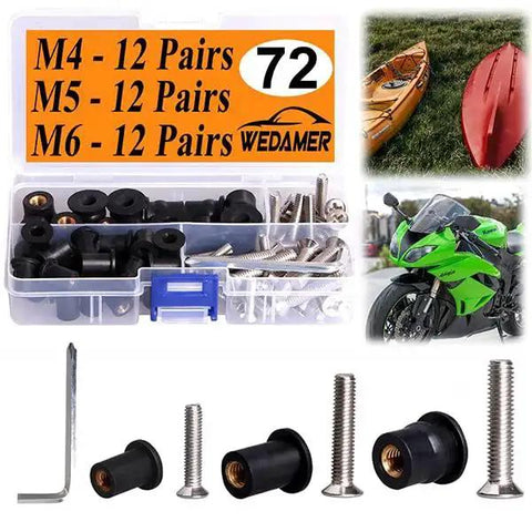 36 Pairs M4 M5 M6 Neoprene Well Nuts With Stainless Steel Screws Kit For Kayak Boat Marine Windscreens And Motorcycles