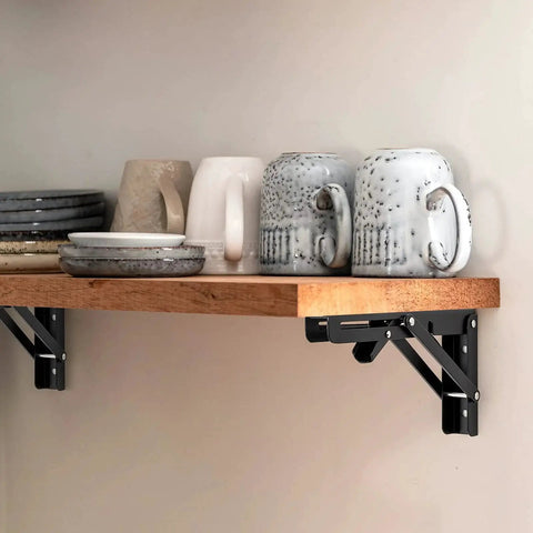 10 Inch Folding Shelf Brackets Set Of 2 Matte Black Heavy Duty Stainless Steel Triangular Design For Tables And Benches