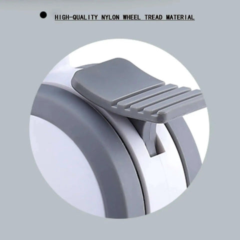 Close-up of 316 Stainless Steel Non Magnetic Rust Proof Universal Double Brake Caster Wheel Set with TPR and brake pedal.