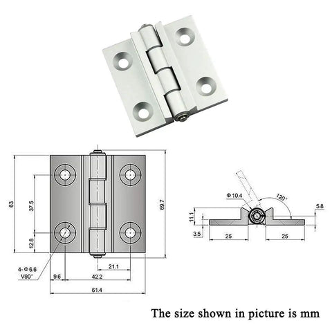 Torque Position Control Hinges Aluminum Alloy Bushing Hinge 120 Degree Detent, 2 Pack, 2.4 Inch Length, Anodized Finish, technical drawing