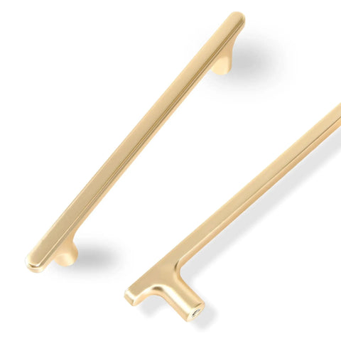 10 Pack 5 Inch Hole Centers Brushed Brass Cabinet Handles Gold Finished Kitchen Cabinet Pulls 6.45 Inch Overall Length