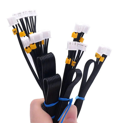 Endstop Limit Switch Accessory Kit for 3D Printers with X Y Z Axis Cables, showing plug-in cables in hand
