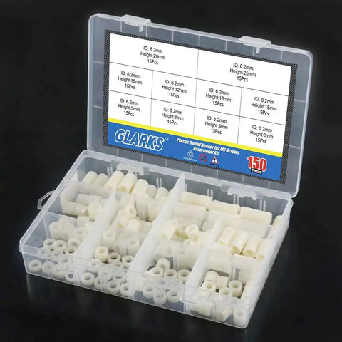 150 Piece Nylon Round Spacer Kit For M6 Screws With 11mm Outer Diameter And 6.2mm Inner, 10 size standoffs in plastic box