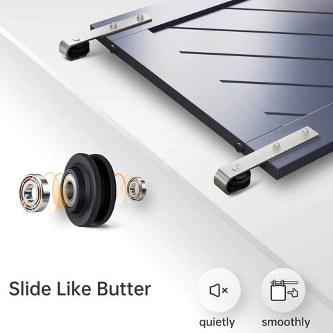 Heavy Duty 8 Ft Brushed Nickel Double Sliding Barn Door Hardware Track Kit With J Pulley for Ultra Smooth Quiet Glide