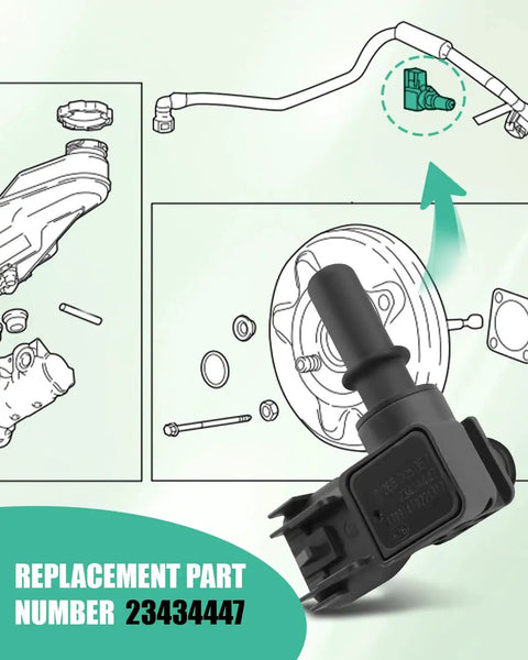 Brake booster vacuum sensor, black plastic with connector, replacement part 2343447 for Buick Lacrosse/Regal Malibu