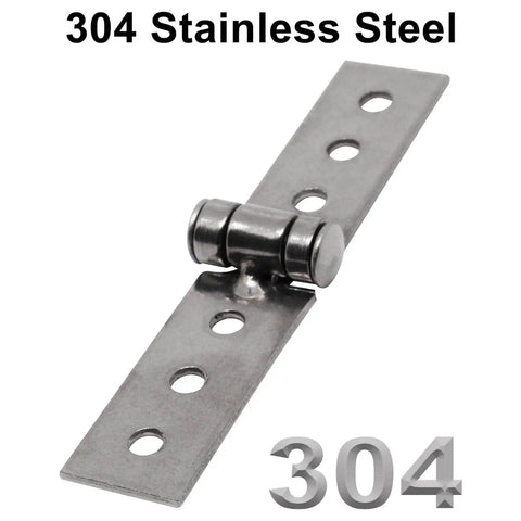 3 Inch Silver Stainless Steel Folding Butt Hinges For Furniture Doors Frameless Glass Windows 2 Pack, 6 Hole, 84mm x 16mm x 1.5mm, 200 Degree Opening, Durable Crafts Hinge Set, close-up view of one hinge.
