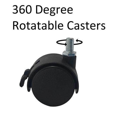 Four Pack 2 Inch M8 Threaded Stem Caster Wheels Nylon Swivel Casters With Brake Lock for Furniture, shown in a 360 swivel design.
