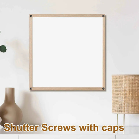 Wooden framed board with plastic hinged screw cover caps 3.1 millimeter inner diameter, shown in a home setting