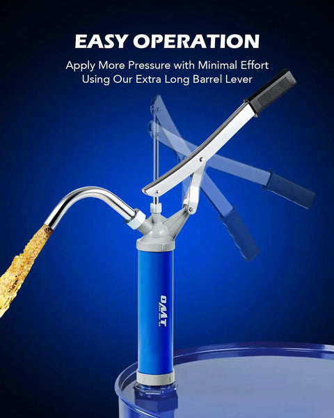 Lever Action Barrel Pump With Telescoping Suction Tube For 15 To 55 Gallon Drums showing lever handle and spout.
