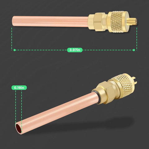 Autokay HVAC Schrader stem with copper tube and brass knurled fitting; 3.07in length, 0.19in OD for automotive AC