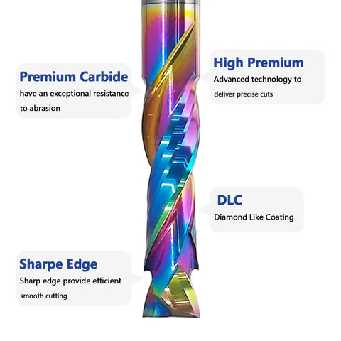 Compression Router Bit With Quarter Inch Shank And One Inch Cutting Length Coated Carbide Spiral Up Down CNC Router Bit close-up