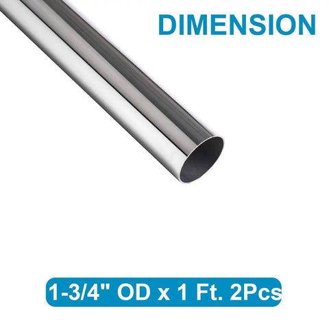 1-3/4 Inch OD 1 Ft Welded Round Stainless Steel Tube 304 Stainless Steel for DIY crafts and frames, 2 pack.
