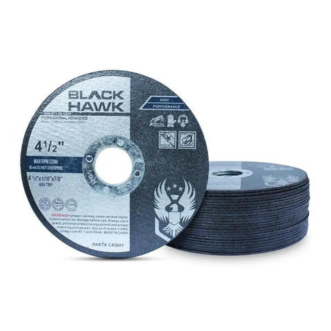 Four Point Five Inch Metal And Stainless Cut Off Wheels For Angle Grinders One Sixteenth Inch Thick Seven Eighths Inch Arbor Twenty Five Pack