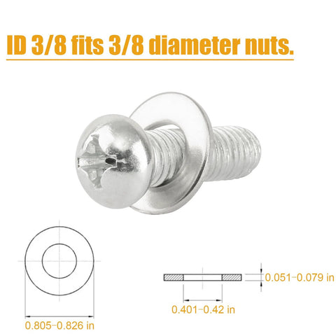 KURUI 3/8 in stainless steel flat washer; 7/8 in outer diameter, SAE 304 (18-8) material, for screws and bolts