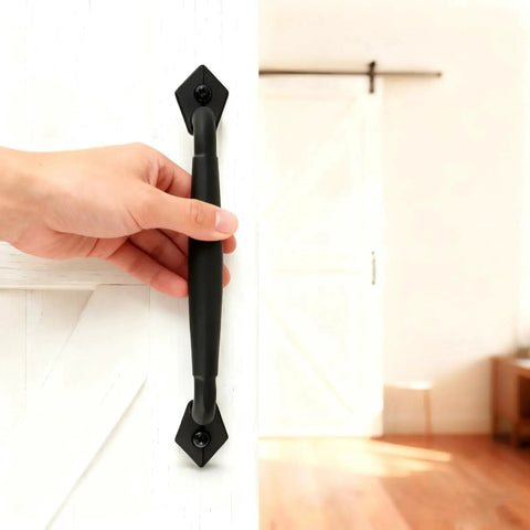 12 Inch Rustic Barn Door Handles Easy Install Heavy Duty Barn Door Pull For DIY Sliding Doors Gates Sheds And Garages Round Solid Metal Construction In Matte Black Finish Includes Mounting Hardware For Quick Installation And Rust Resistant Finish