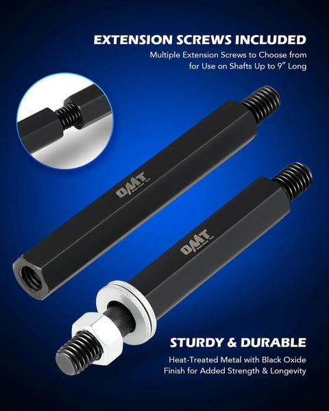 Close-up of extension screws for 5 Ton Bearing Puller Set With Bearing Separator And Pinion Wheel Removal Kit in black oxide finish.