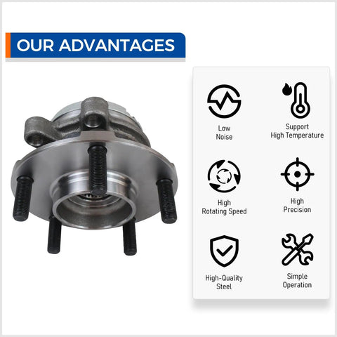 Wheel Hub And Bearing Assembly Direct Replacement For Nissan Altima 2007 2012 2 5L 4 Cylinder Models Only 5 Lug With ABS Compatible Hub Bearing Kit Premium Quality For Longevity And Smooth Braking front view with features