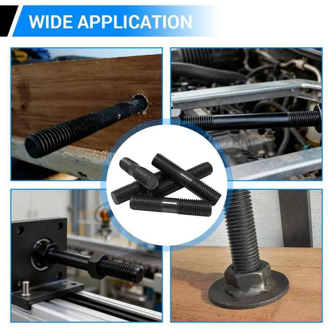 M10x120mm Double End Threaded Stud 10 Pack, Grade 8.8 Carbon Steel Black Oxide in various applications, close-up view
