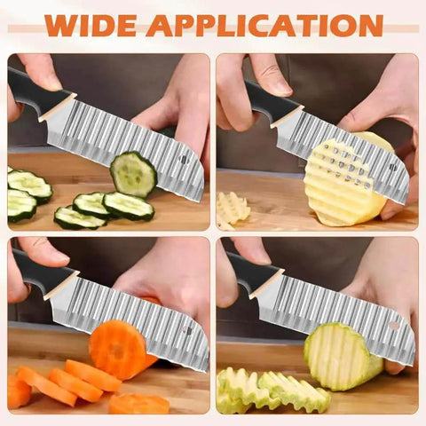 Crinkle Cutter Knife With Rubber Handle Stainless Steel Wavy Blade Fries Cutter Slicer slicing cucumbers, potatoes, carrots
