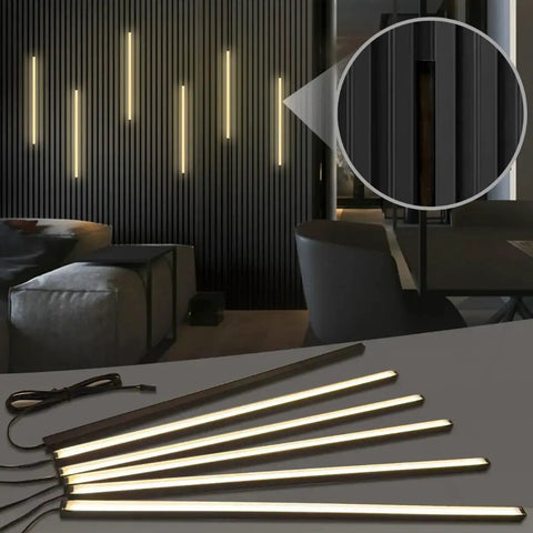 Black LED Recessed Lighting Kit Dope Six Pack Sixteen Inch 3000K Dimmable Warm White Lights For Wood Slat Wall Panels