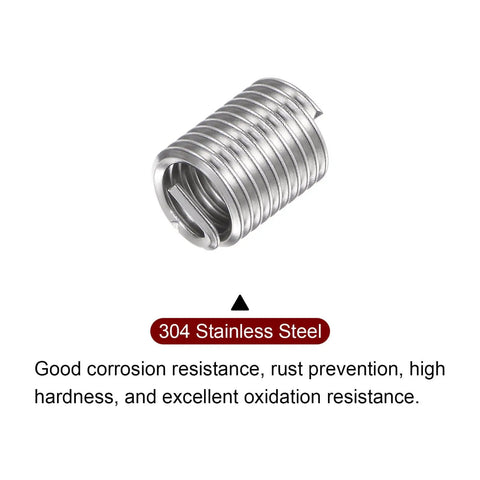 30 Pack 3/8-16 UNC Helical Wire Threaded Inserts In 304 Stainless Steel, Installed Length 19mm, close-up view showing rust resistance